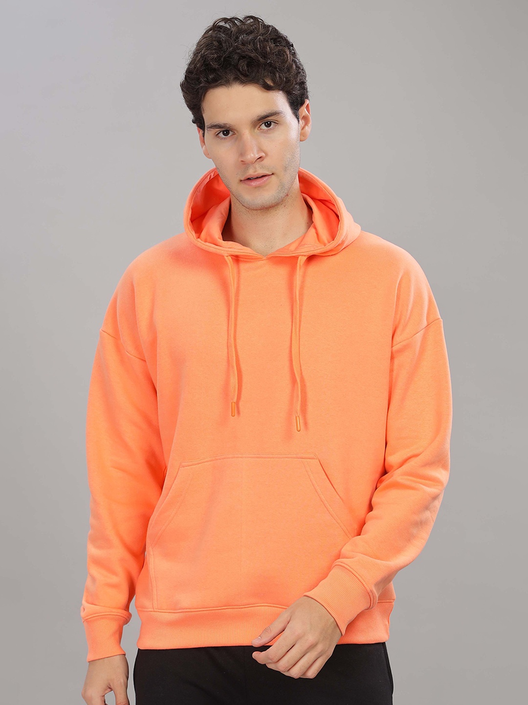 

TOMHIDDLE Men Cotton Hooded Sweatshirt, Orange