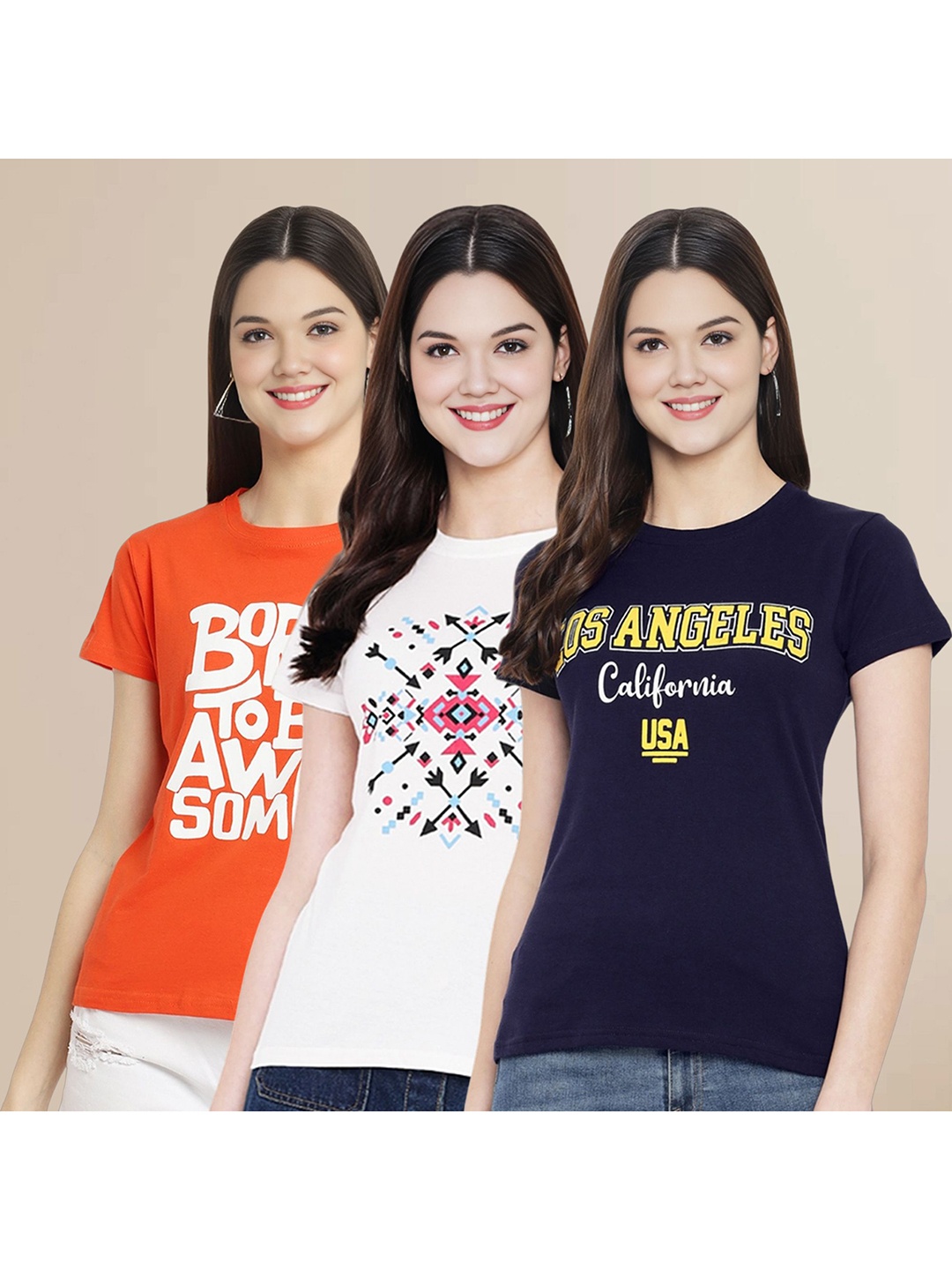 

Metronaut Pack of 3 Typography Printed T-shirt, Orange