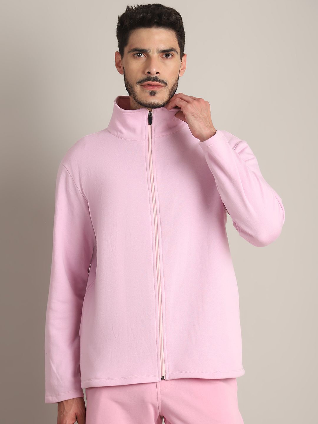 

Rute Men Pure Cotton Mock Collar Sweatshirt, Pink