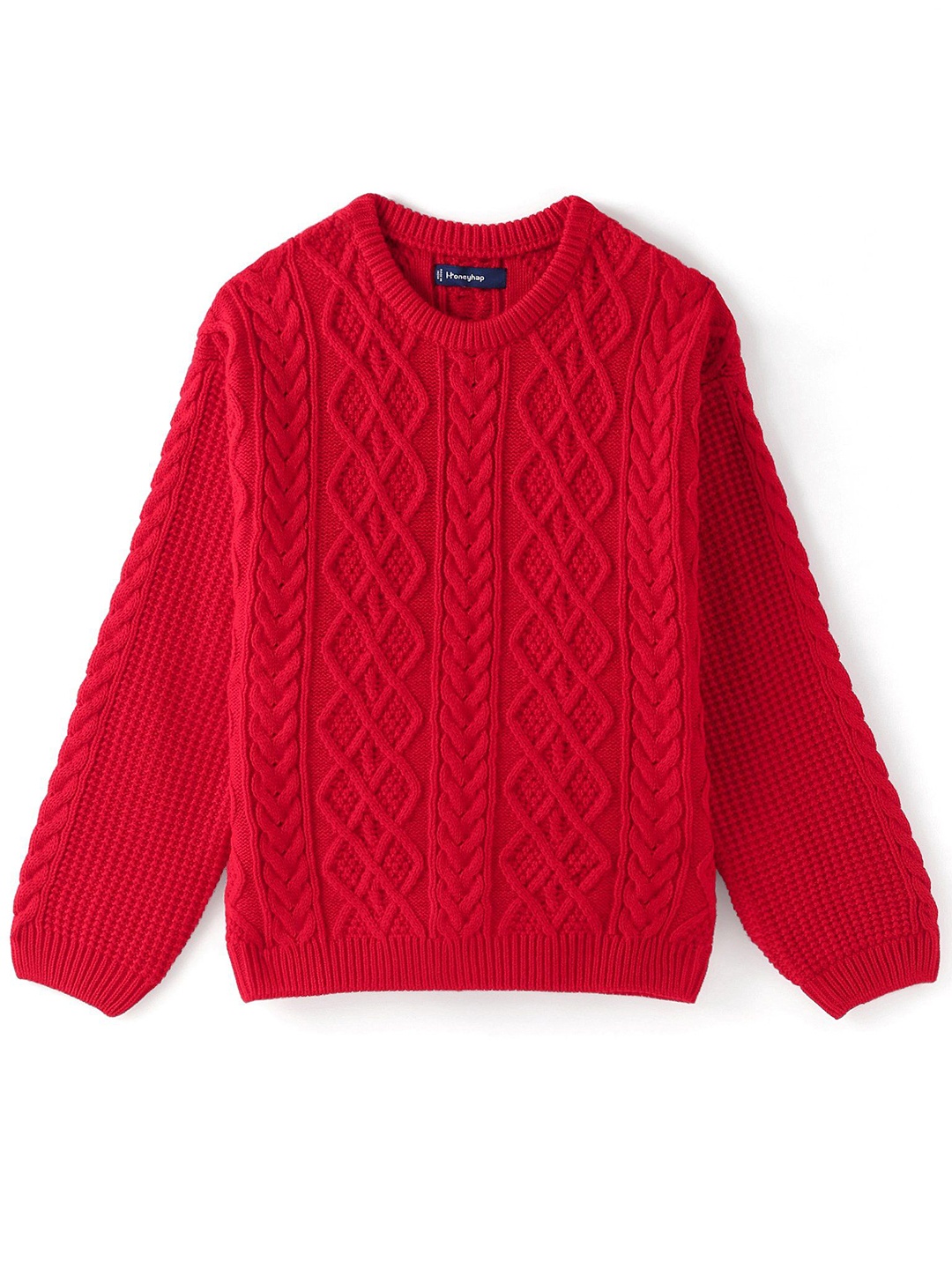 

Honeyhap Kids Cable Knit Round Neck Long Sleeves Pullover, Red