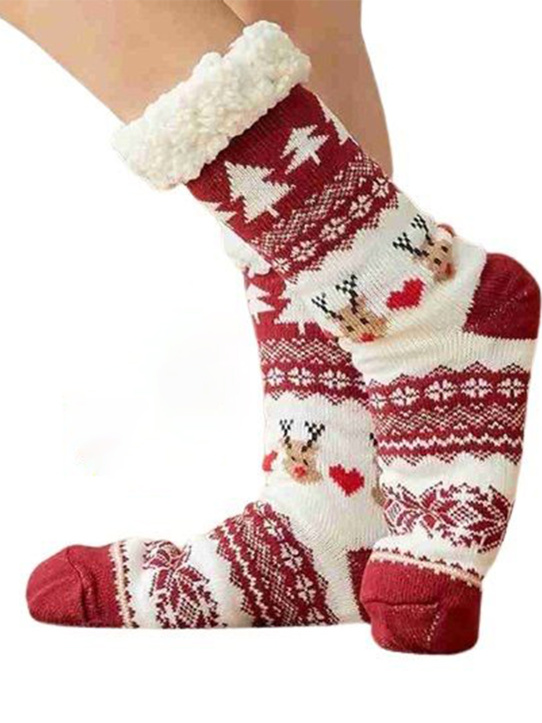 

Alexvyan Women Printed Woolen Winter Warm Soft Cozy Thermal Calf Length Socks, Red
