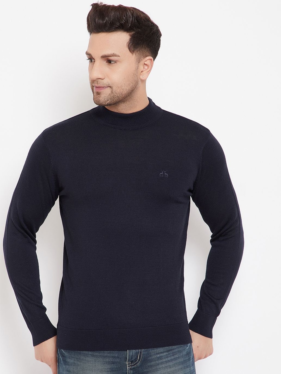 

98 Degree North Men Solid Long Sleeves Woollen Pullover, Navy blue