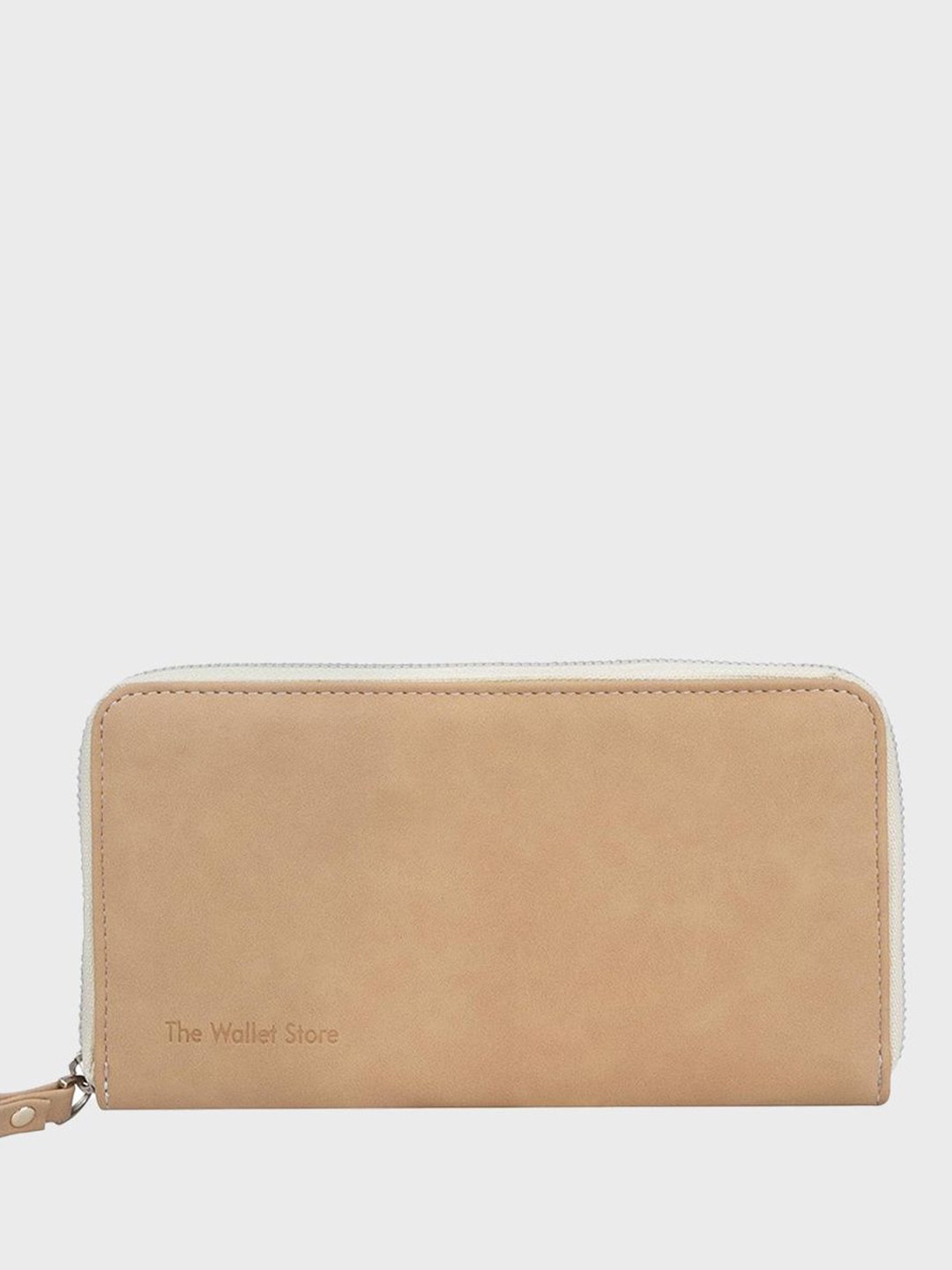 

The Wallet Store Suede Leather Zipper Purse Clutch, Tan