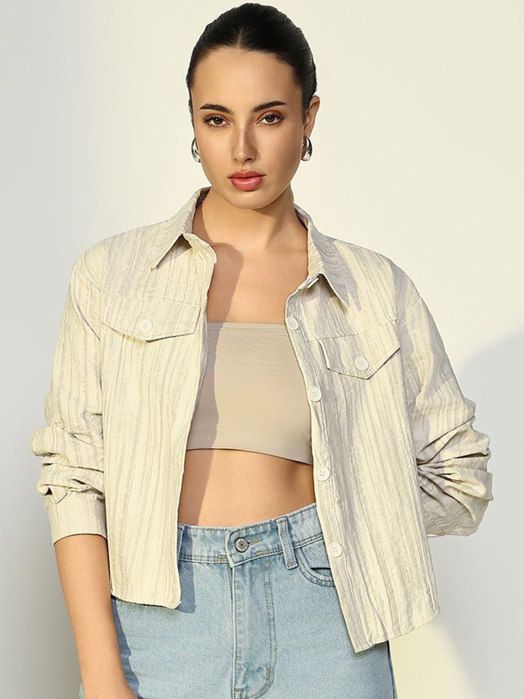 

SHOWOFF Striped Tailored Jacket, Cream