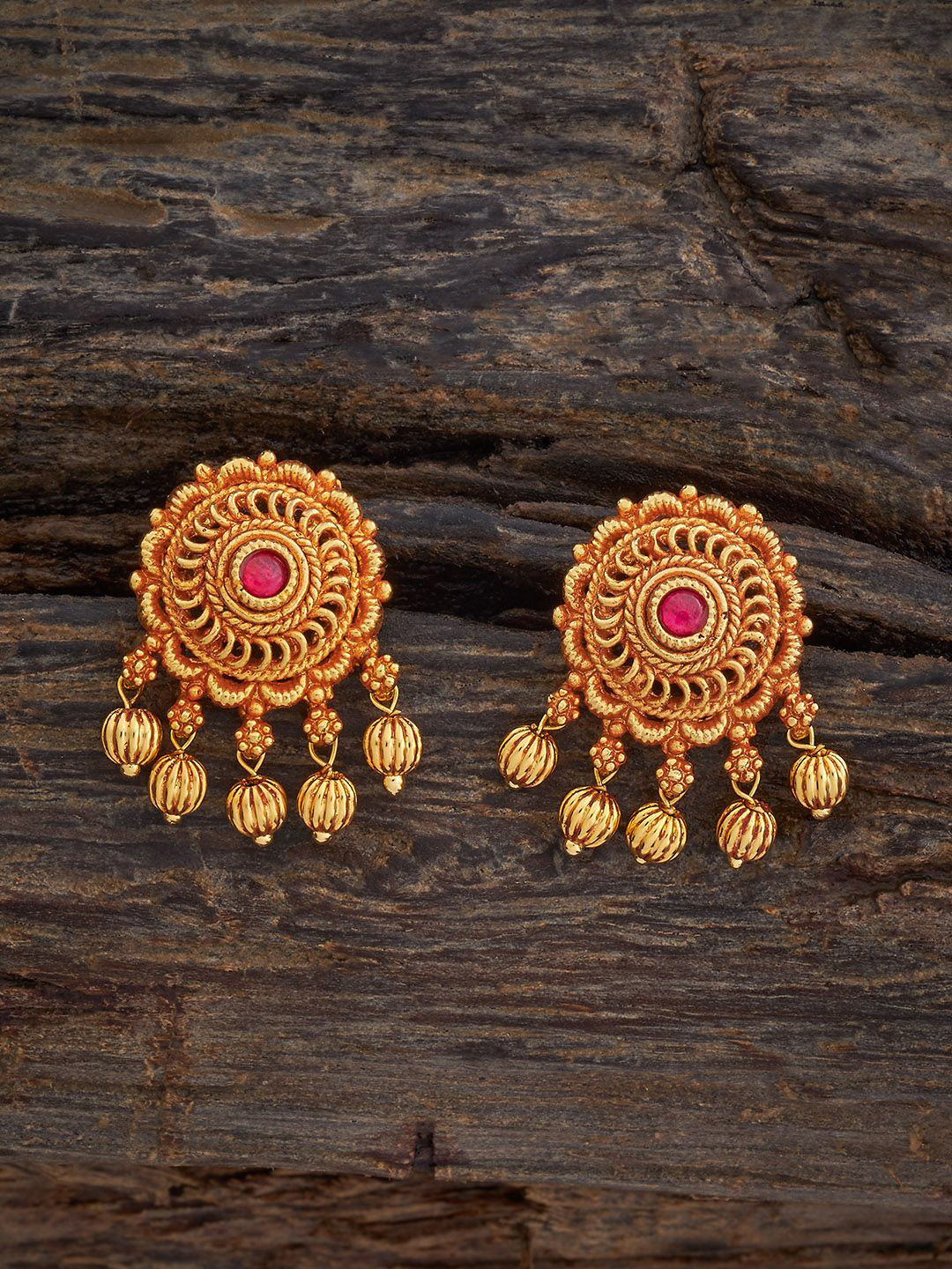 

Kushal's Fashion Jewellery Gold-Plated Stone Studded Circular Silver Antique Studs