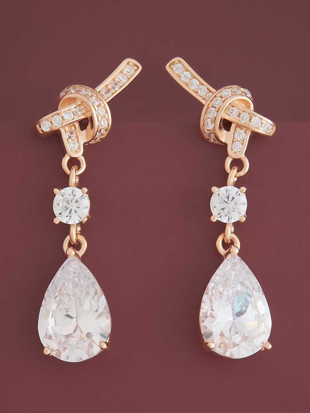 

Kushal's Fashion Jewellery Sterling Silver Zircon Rose Gold-Plated Drop Earrings