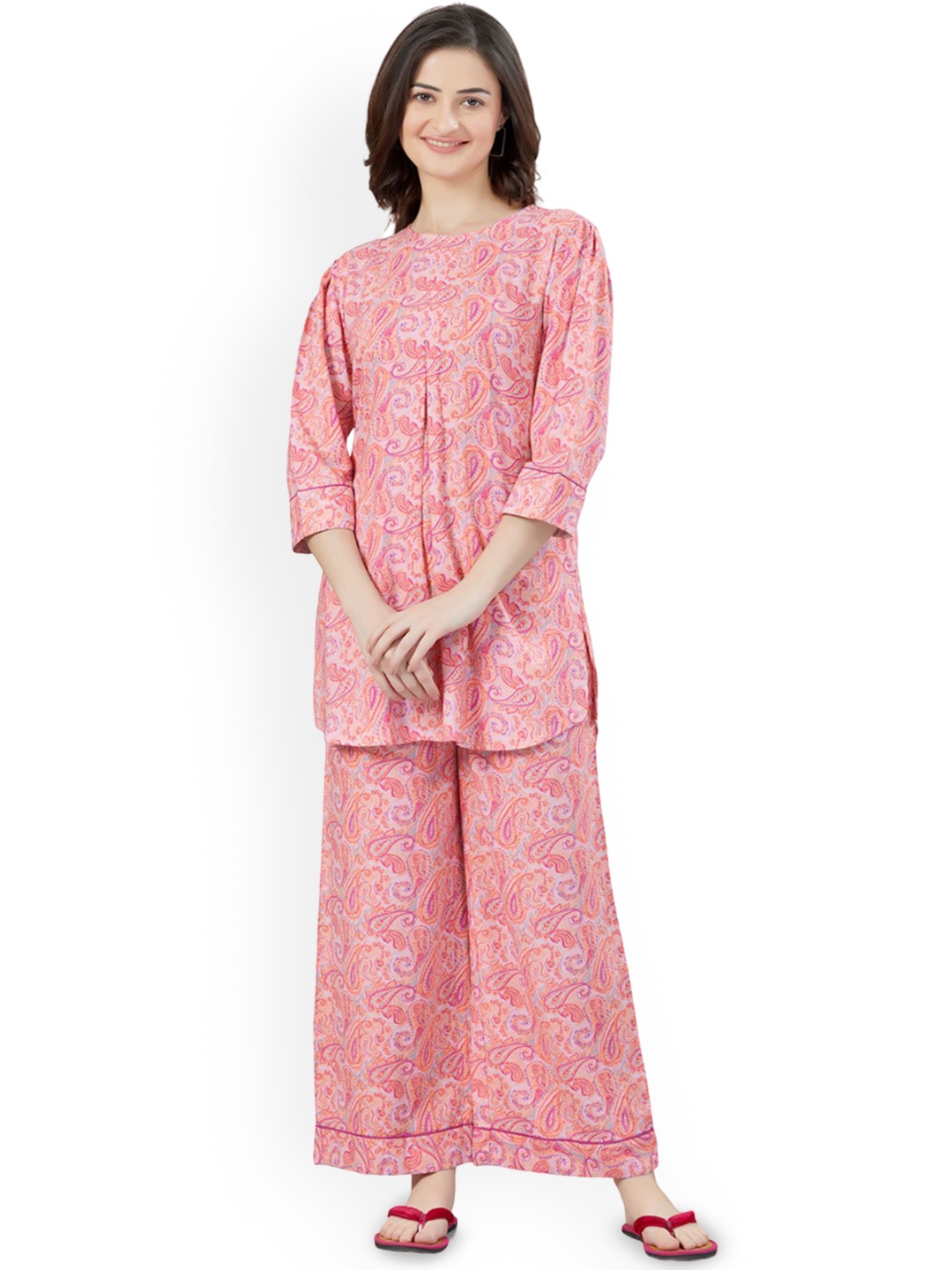 

July Women Printed Top With Trousers, Pink