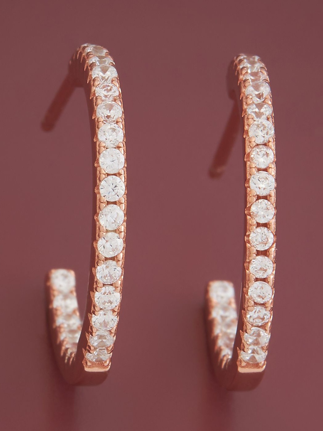 

Kushal's Fashion Jewellery Sterling Silver Zircon Rose Gold-Plated Hoop Earrings