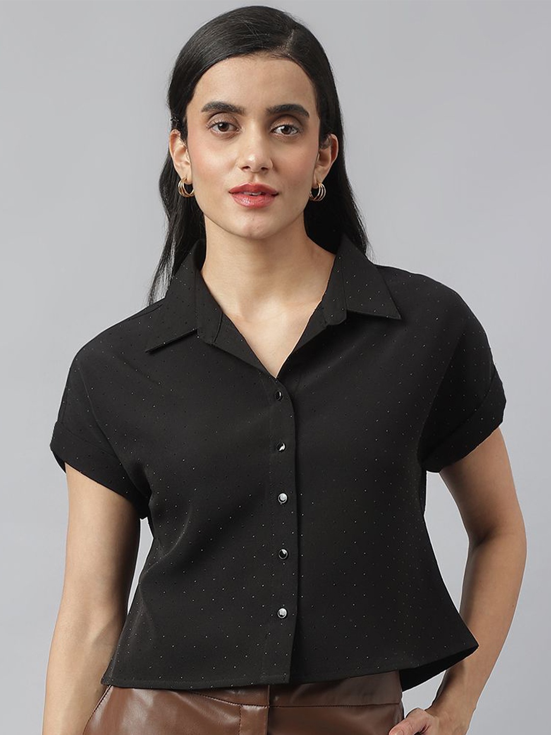 

Latin Quarters Textured Embellished Casual Shirt, Black