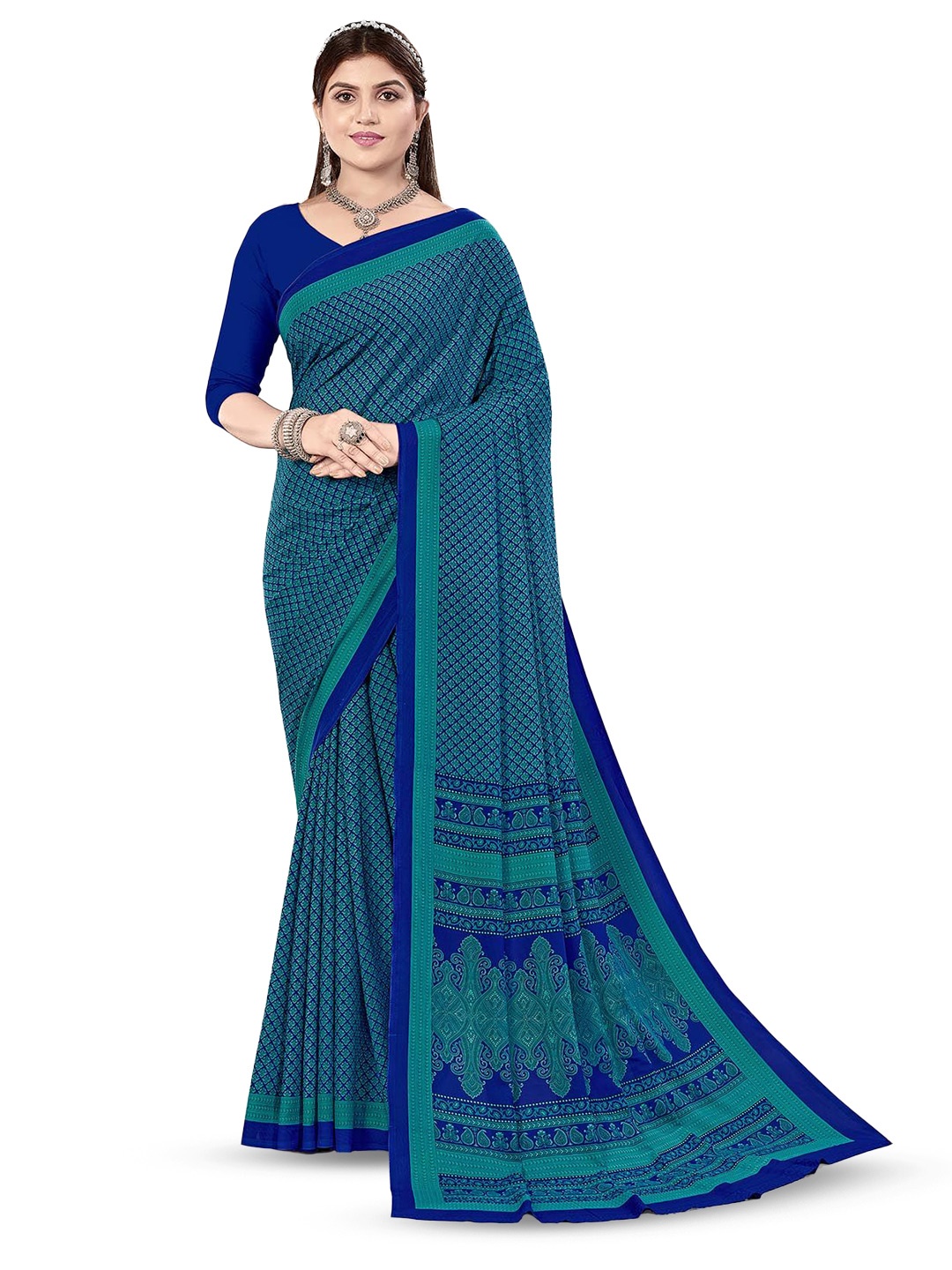 

Navvi Ethnic Motifs Printed Saree, Blue