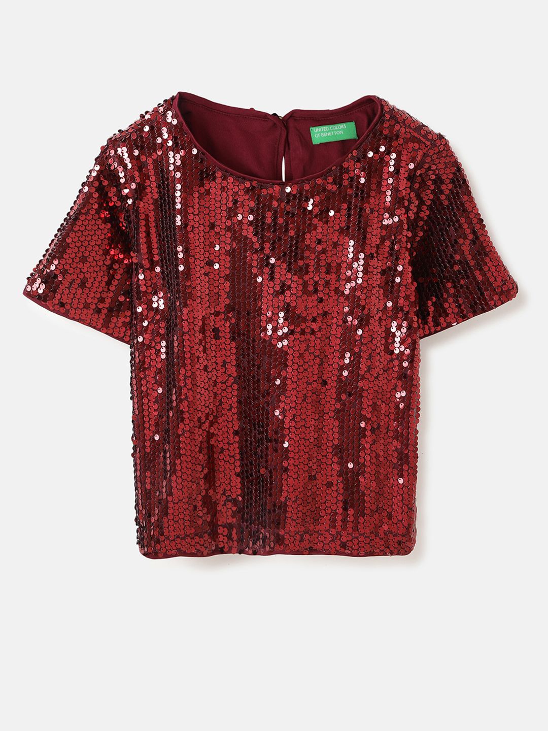 

United Colors of Benetton Girls Round Neck Embellished Top, Maroon
