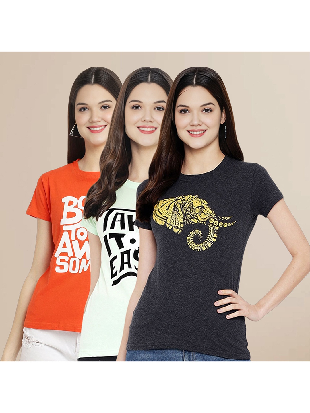 

Metronaut Pack of 3 Typography Printed T-shirt, Black