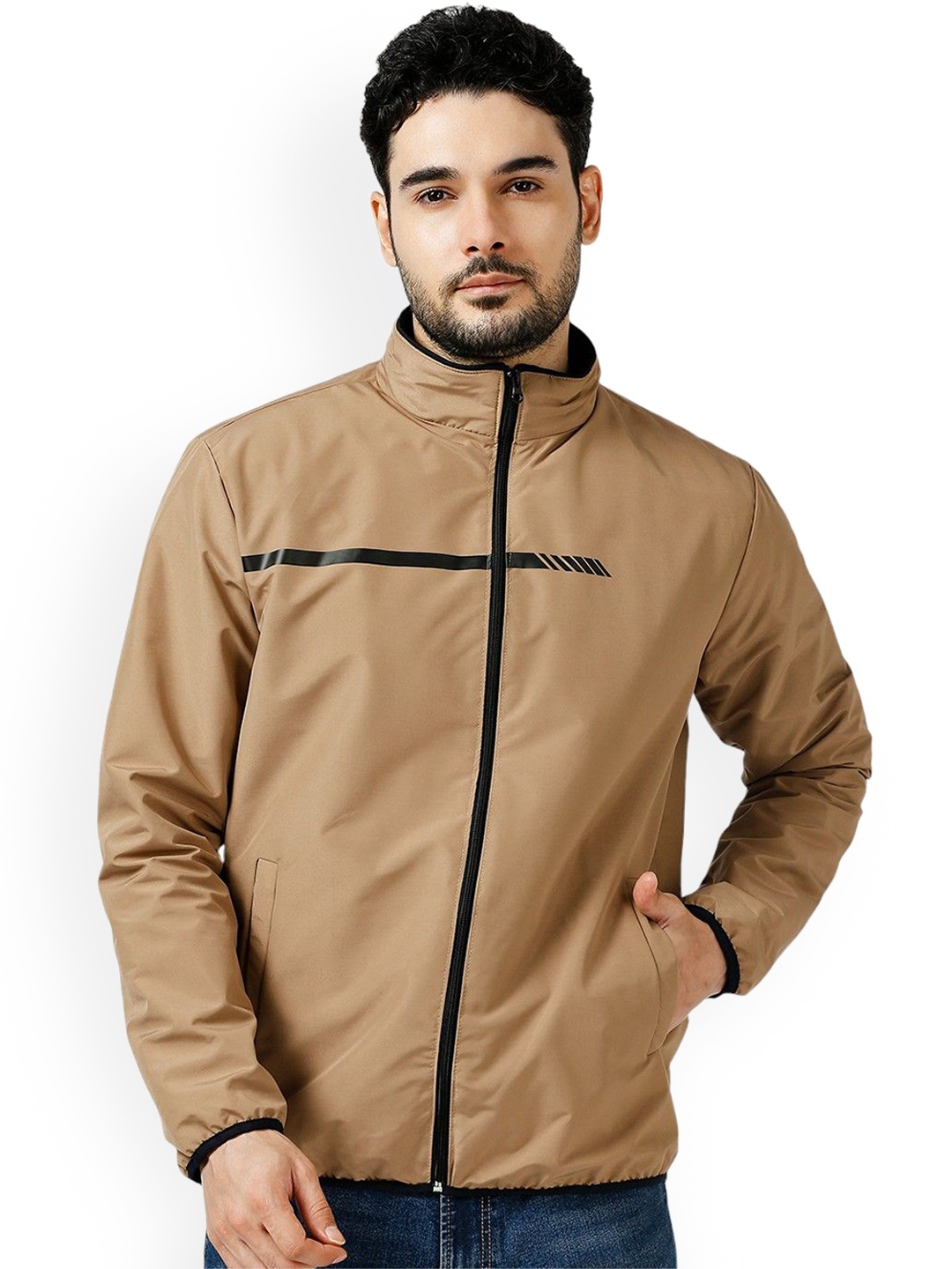 

Zeel Men Solid Active Sweat Wicking Windcheater Open Front Jacket, Coffee brown