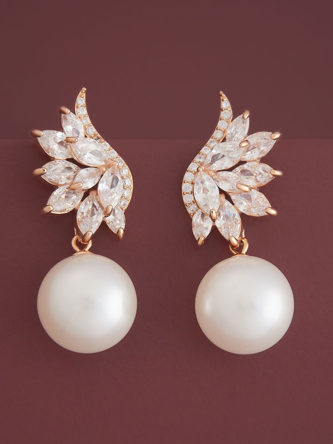 

Kushal's Fashion Jewellery Sterling Silver Zircon Rose Gold-Plated Drop Earrings