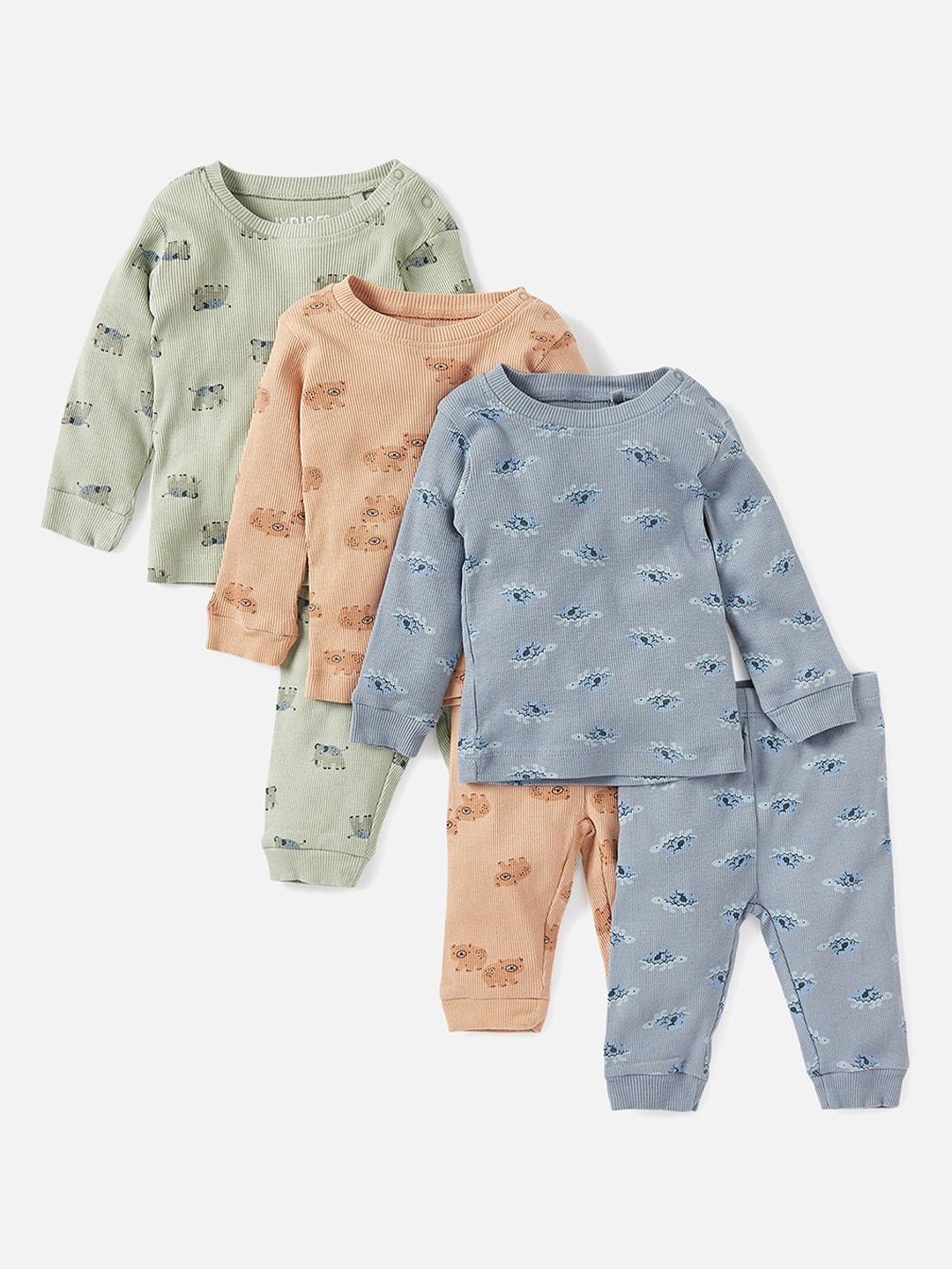 

Juniors by Babyshop Boys Pack Of 3 Printed Cotton Night Suits, Grey