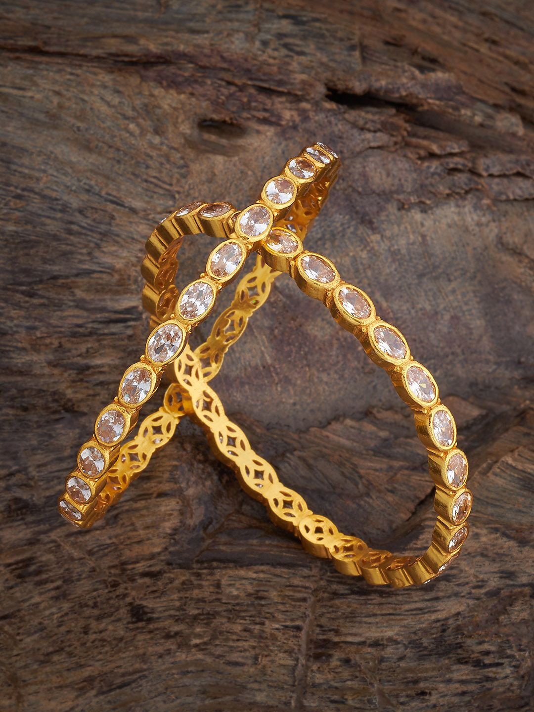 

Kushal's Fashion Jewellery Set Of 2 Gold-Plated Cubic Zirconia Stone-Studded Bangles
