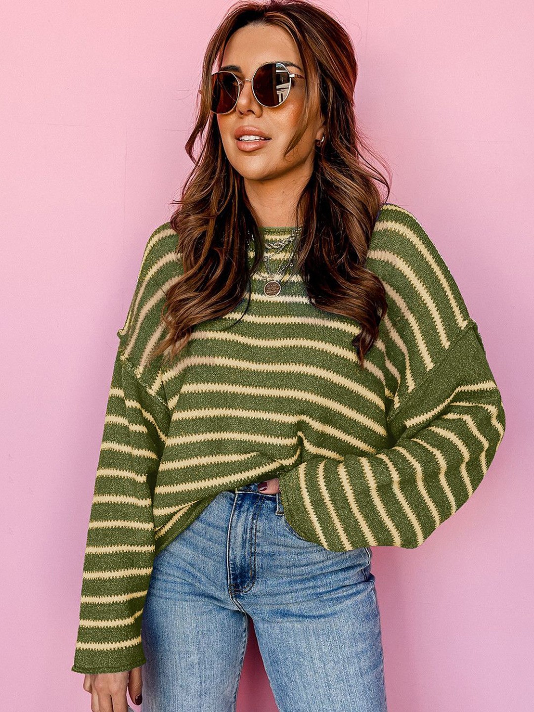 

StyleCast Women Round Neck Striped Pullover, Green