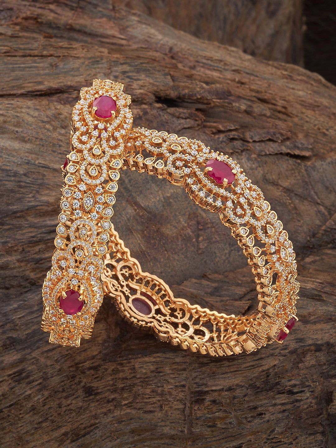 

Kushal's Fashion Jewellery Set Of 2 Gold-Plated Cubic Zirconia Stone Studded Bangles