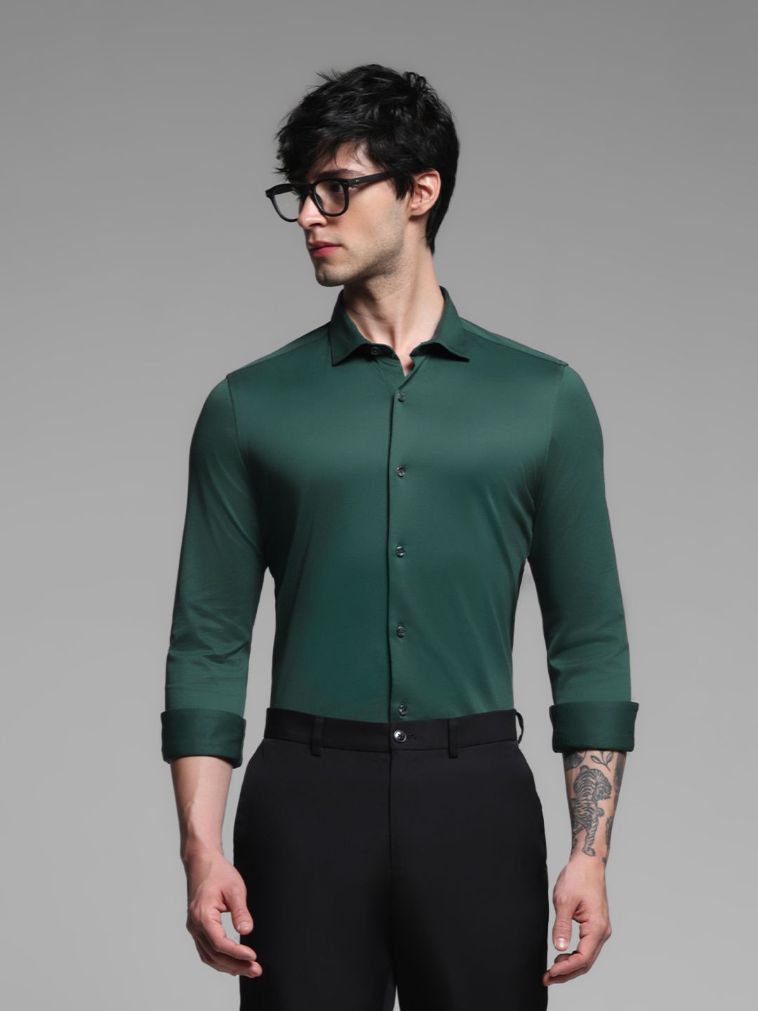 

Jack & Jones Men Pure Cotton Slim Fit Knitted Full Sleeves Shirt, Green