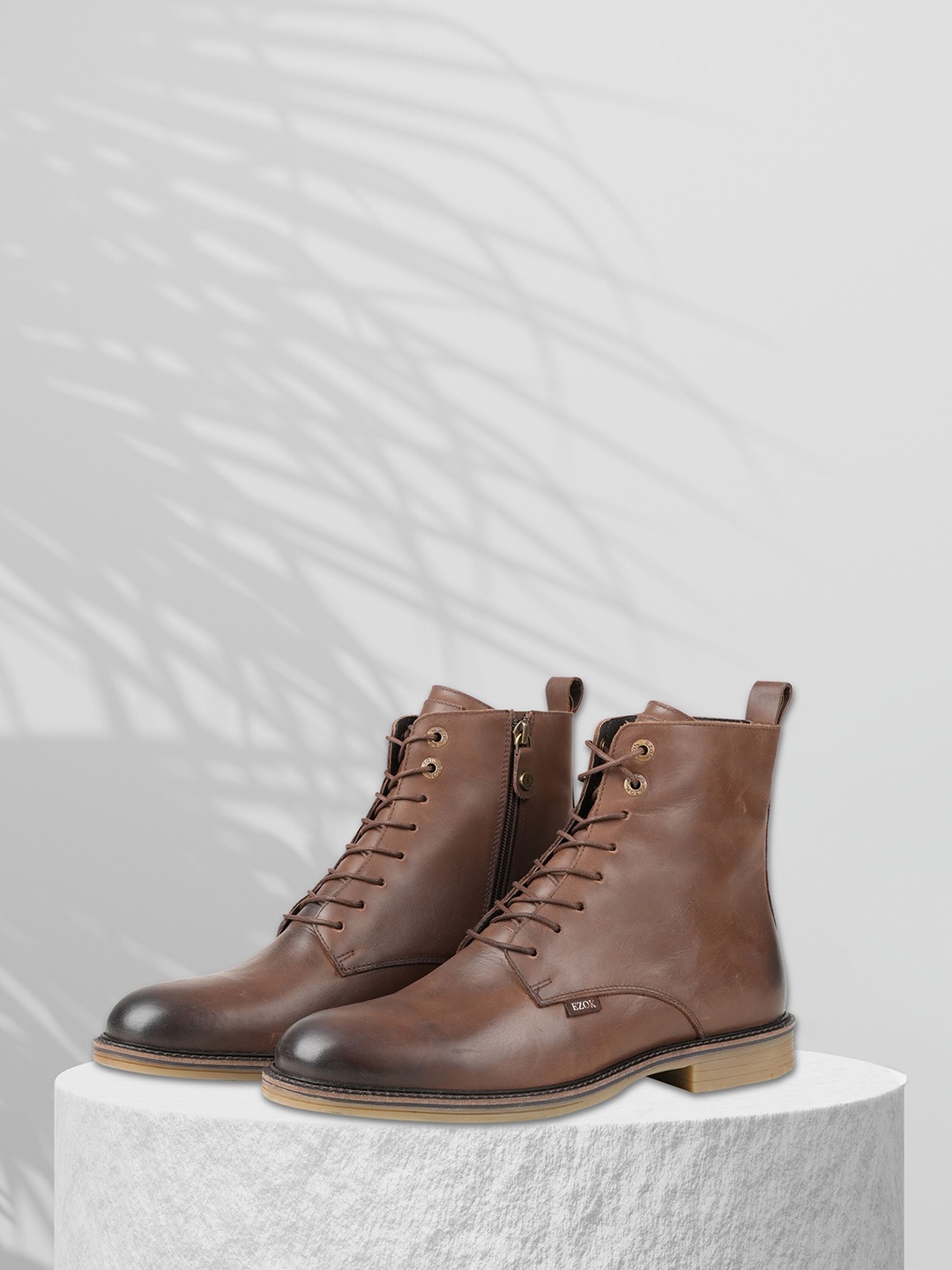 

EZOK Men Leather Round Toe Winter Boots, Brown