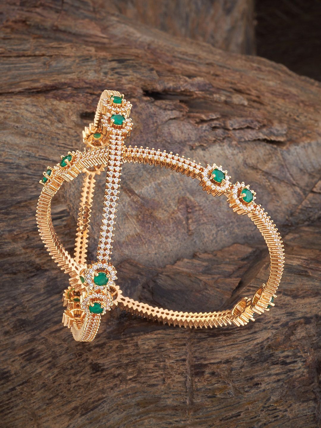 

Kushal's Fashion Jewellery Set Of 2 Gold Plated Cubic Zirconia Stone -Studded Bangles