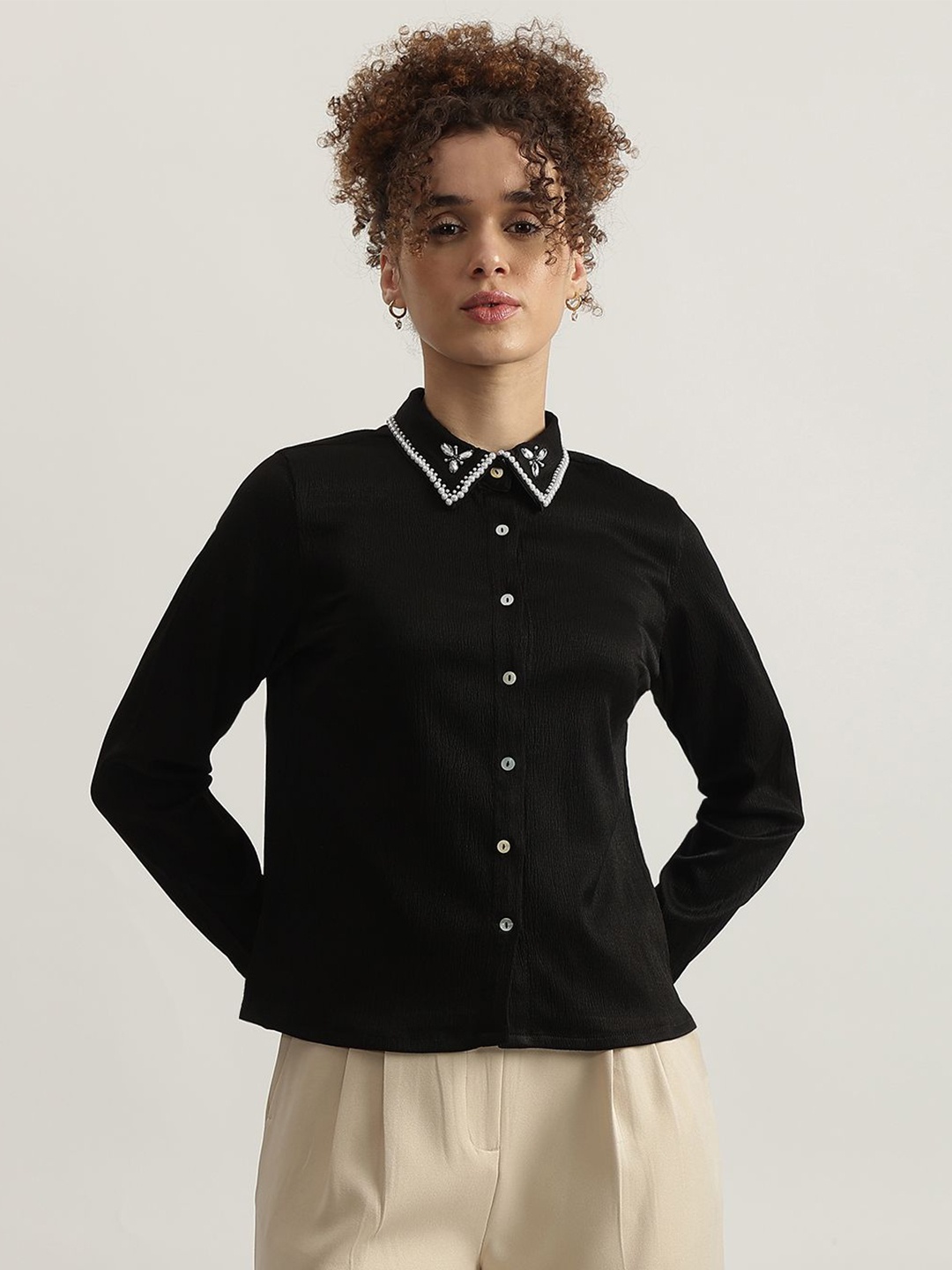 

CENTRESTAGE Embellished Detailed Casual Shirt, Black