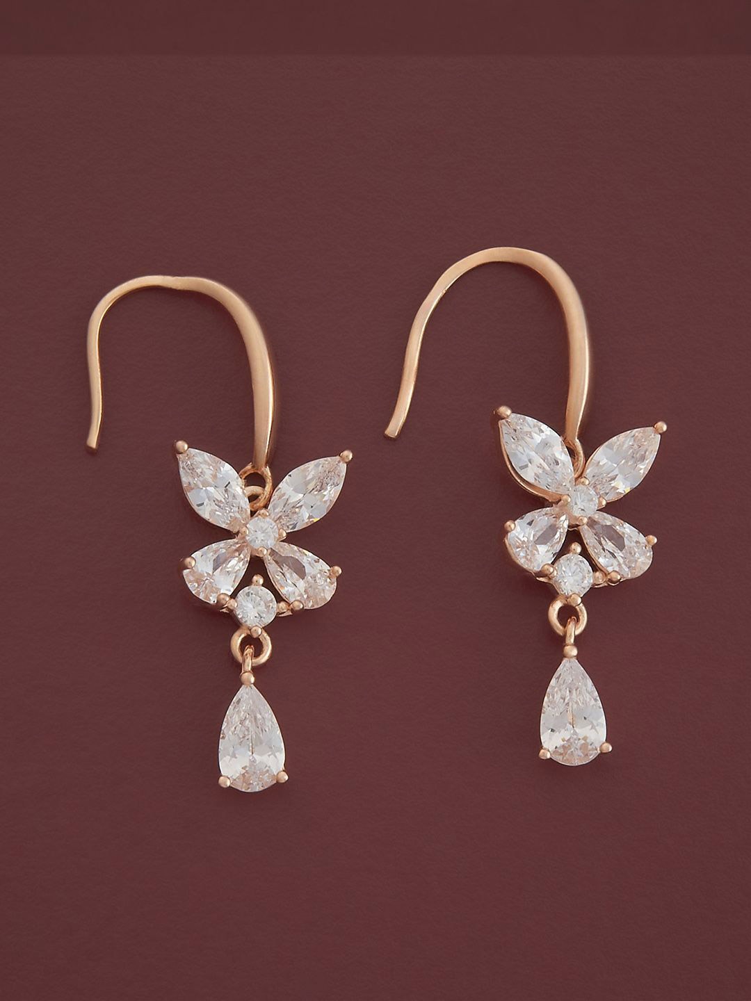 

Kushal's Fashion Jewellery Sterling Silver Zircon Rose Gold-Plated Drop Earrings