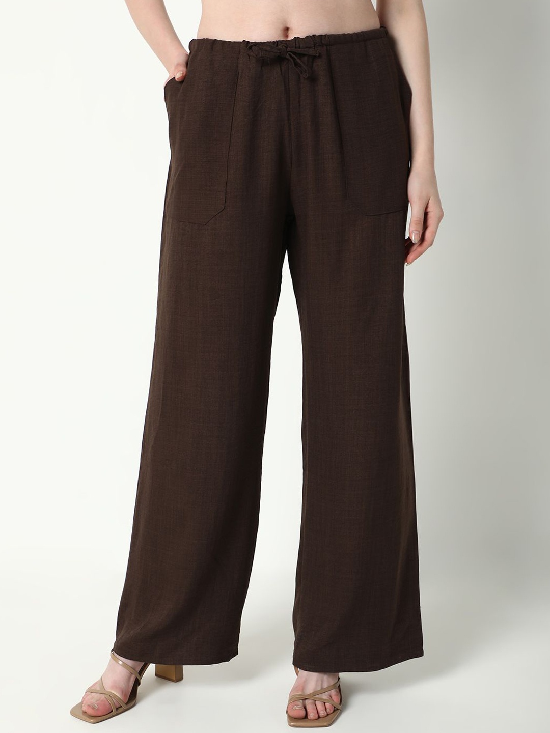 

SHOWOFF Women Comfort Cotton Regular Fit Parallel Trousers, Brown