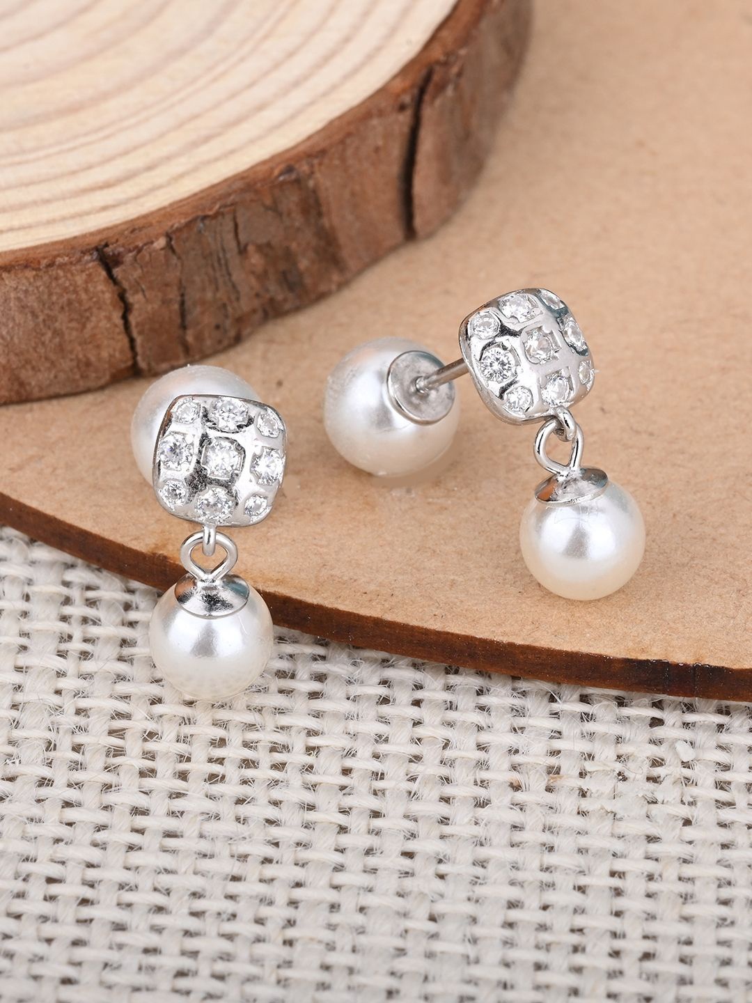 

TOUCH925 925 Pure Silver Pearls Contemporary Drop Earrings