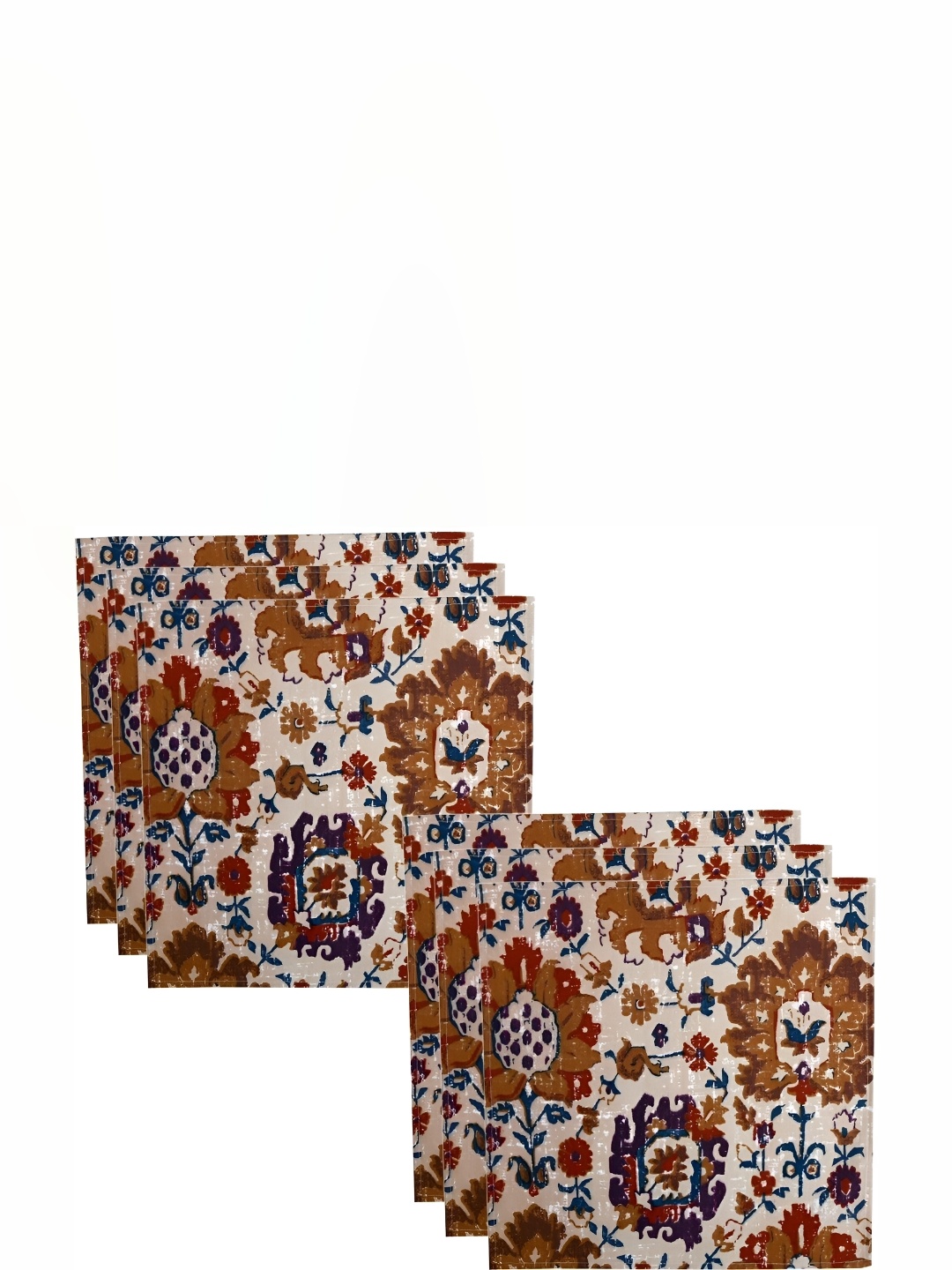 

BILBERRY Furnishing by preeti grover Beige & Brown 6 Pieces Printed Cotton Table Napkin