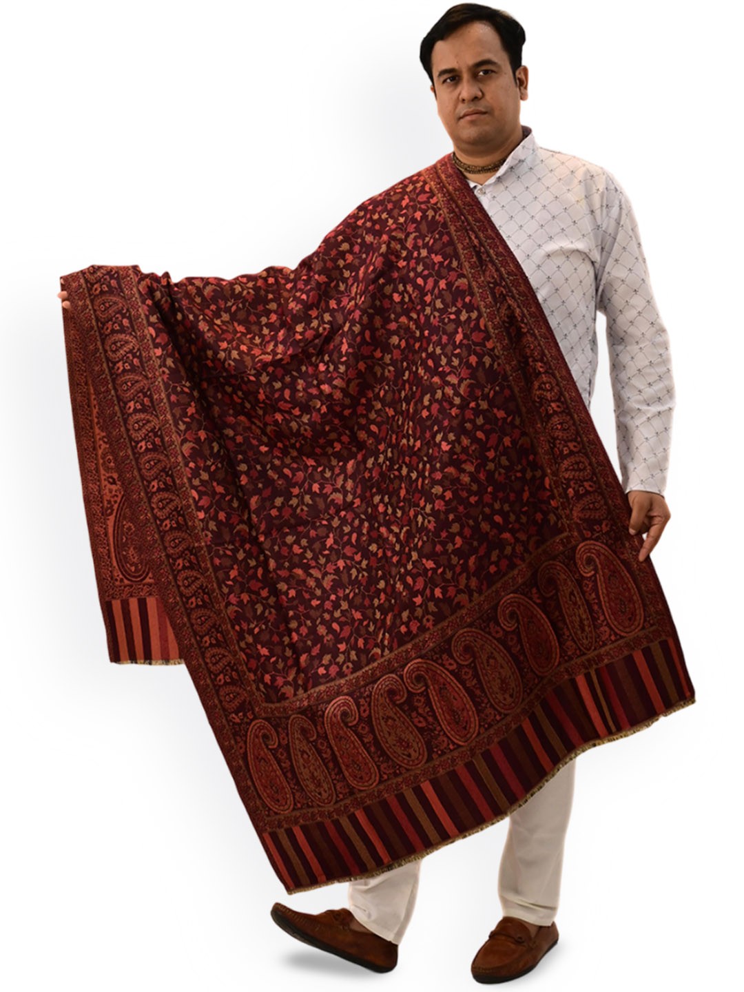 

Vrinde Men Floral Woven Design Shawl, Coffee brown