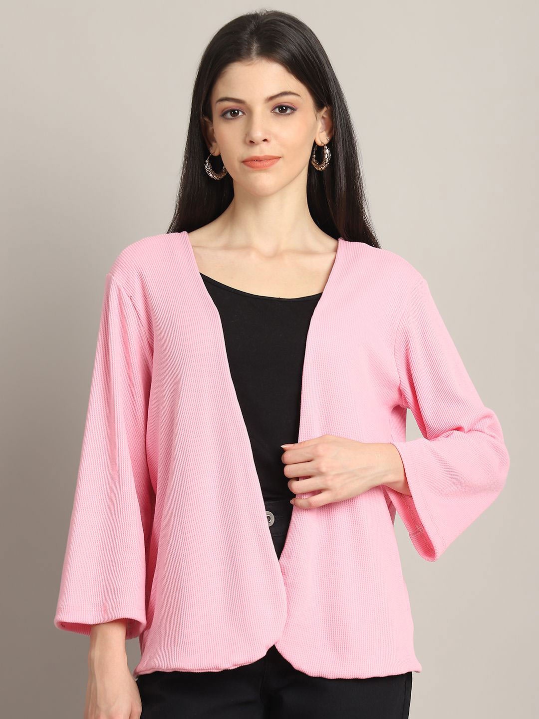 

Rute Pure Cotton Open Front Shrug, Pink