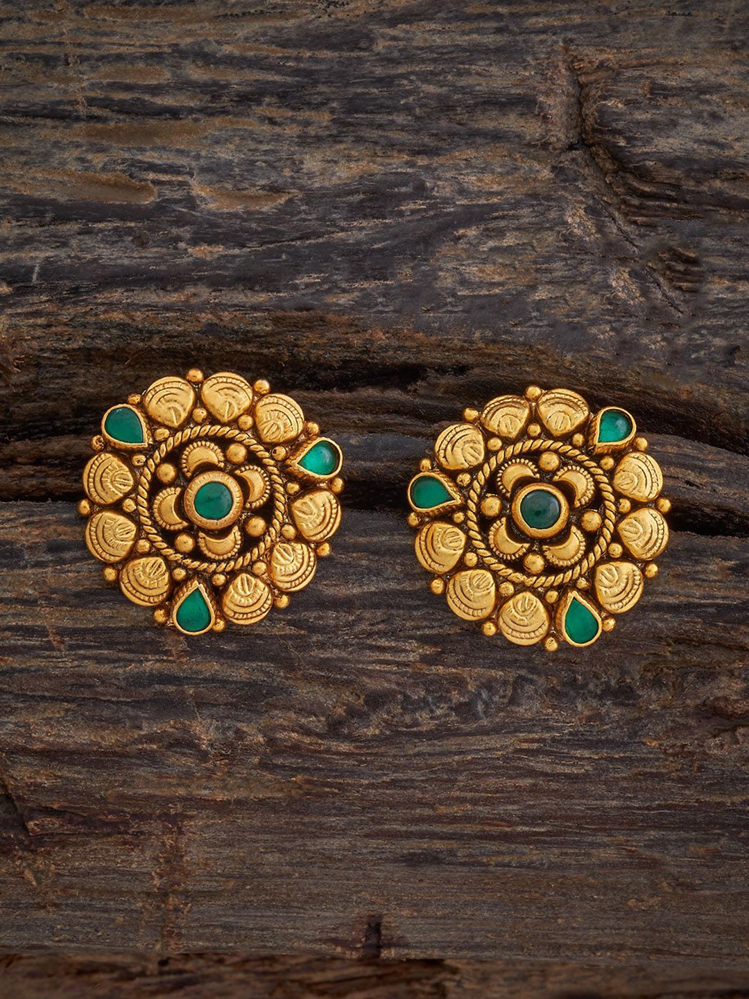 

Kushal's Fashion Jewellery Gold-Plated Stone Studded Circular Silver Temple Studs