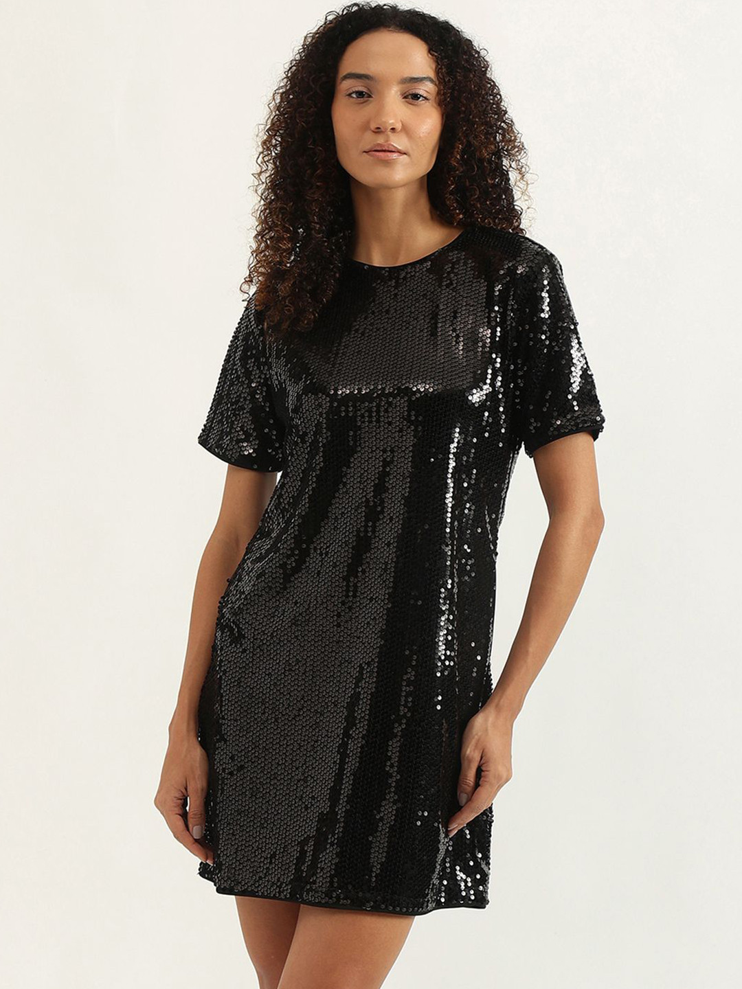 

United Colors of Benetton Women Embellished A-Line Dress, Black