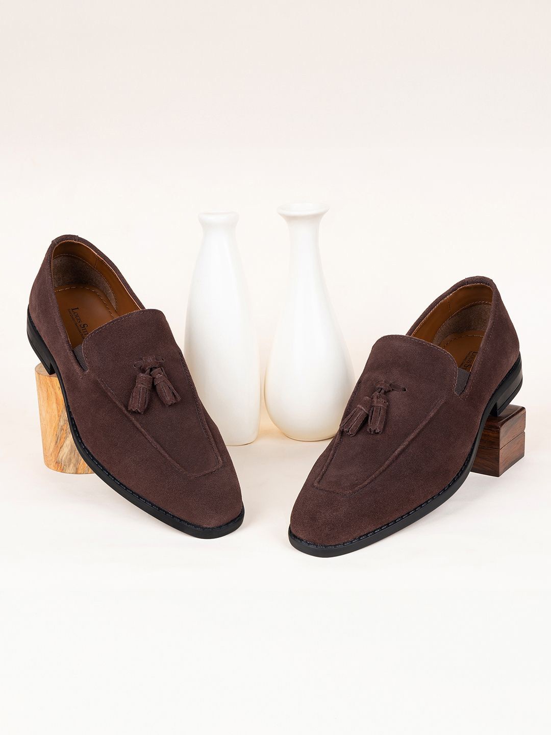 

LOUIS STITCH Men Suede Tassels Loafers, Brown