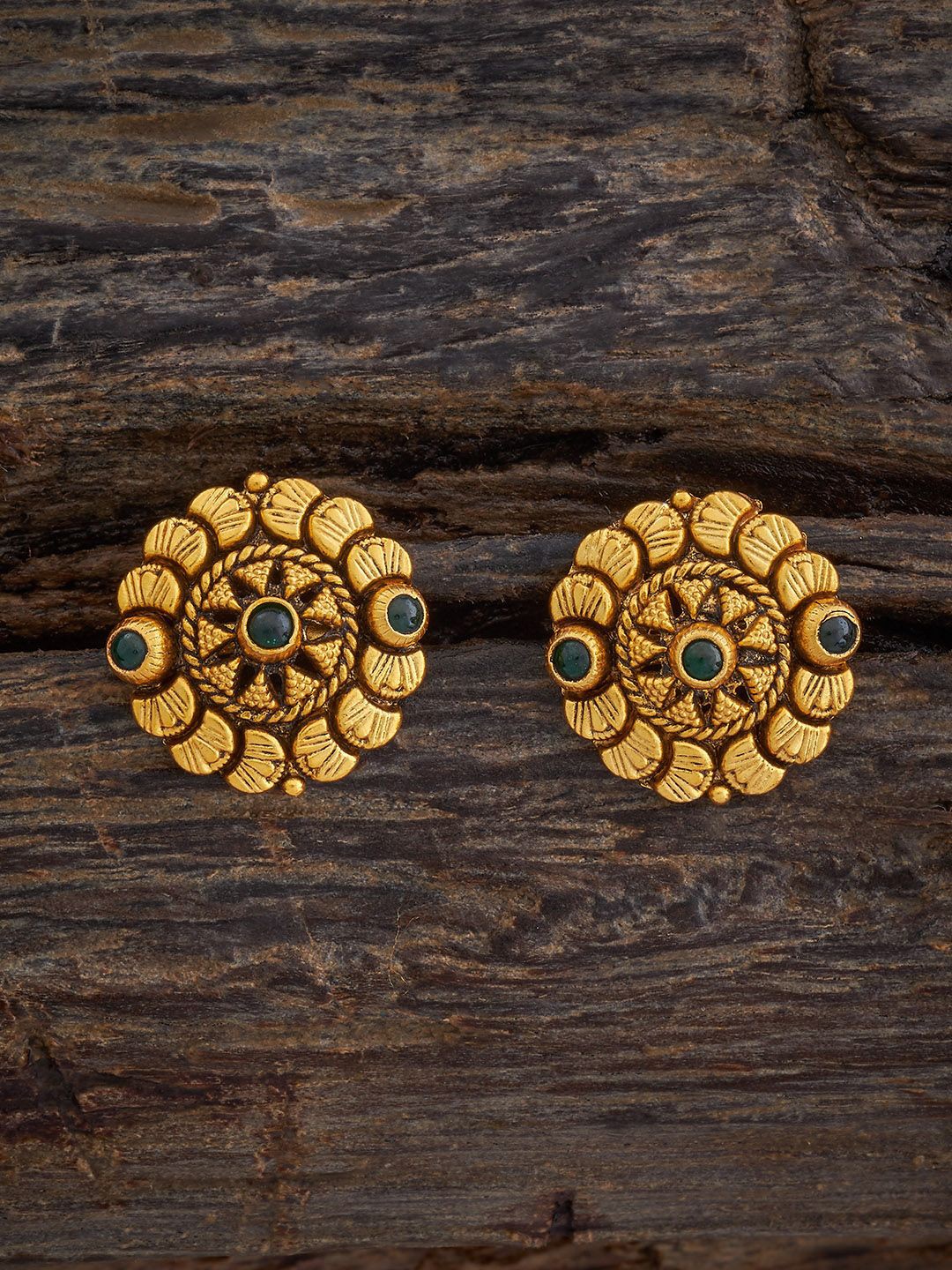 

Kushal's Fashion Jewellery Gold-Plated Stone Studded Circular Temple Studs Earrings