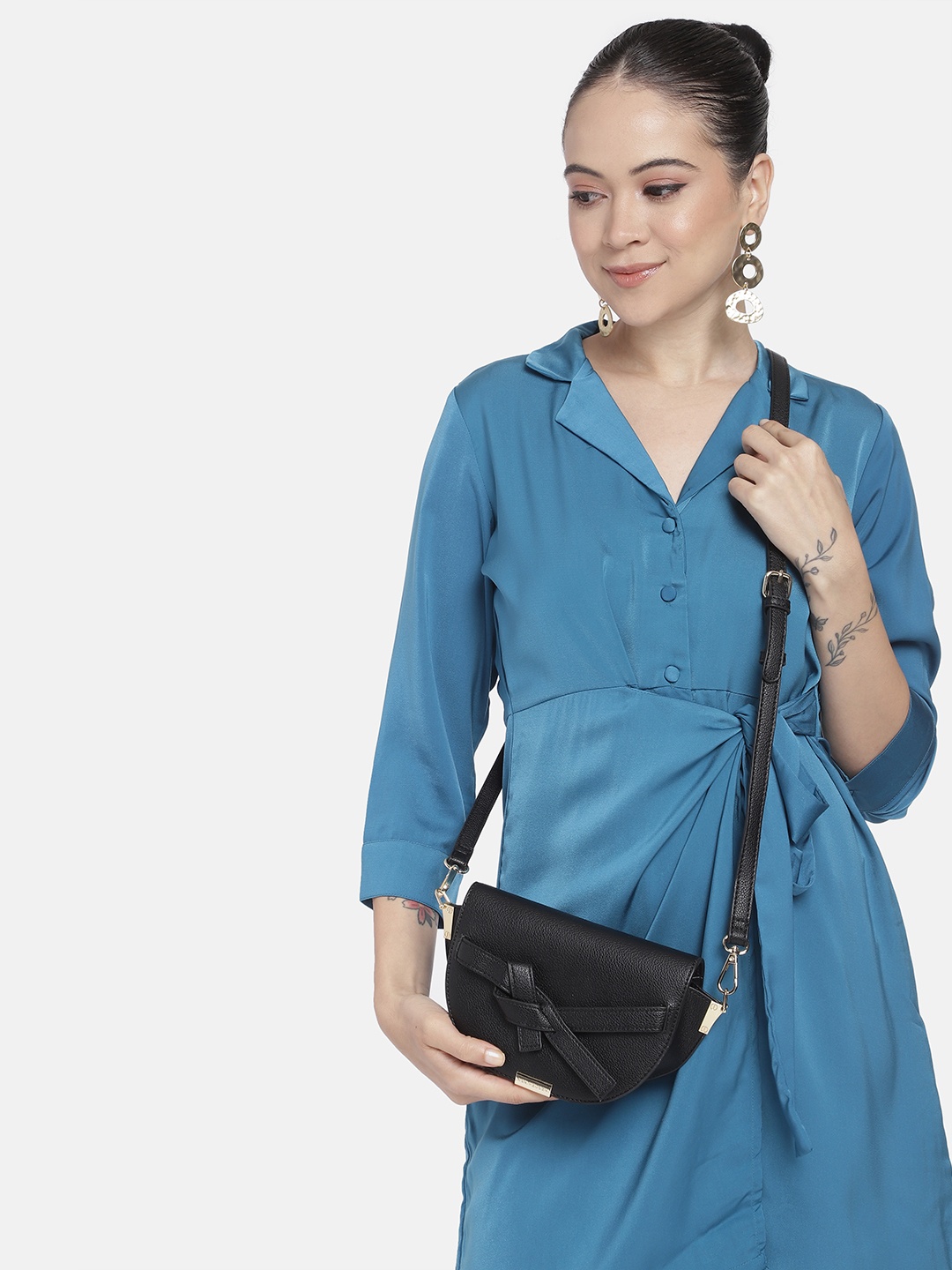 

Van Heusen Textured Sling Bag with Bow Detail, Black