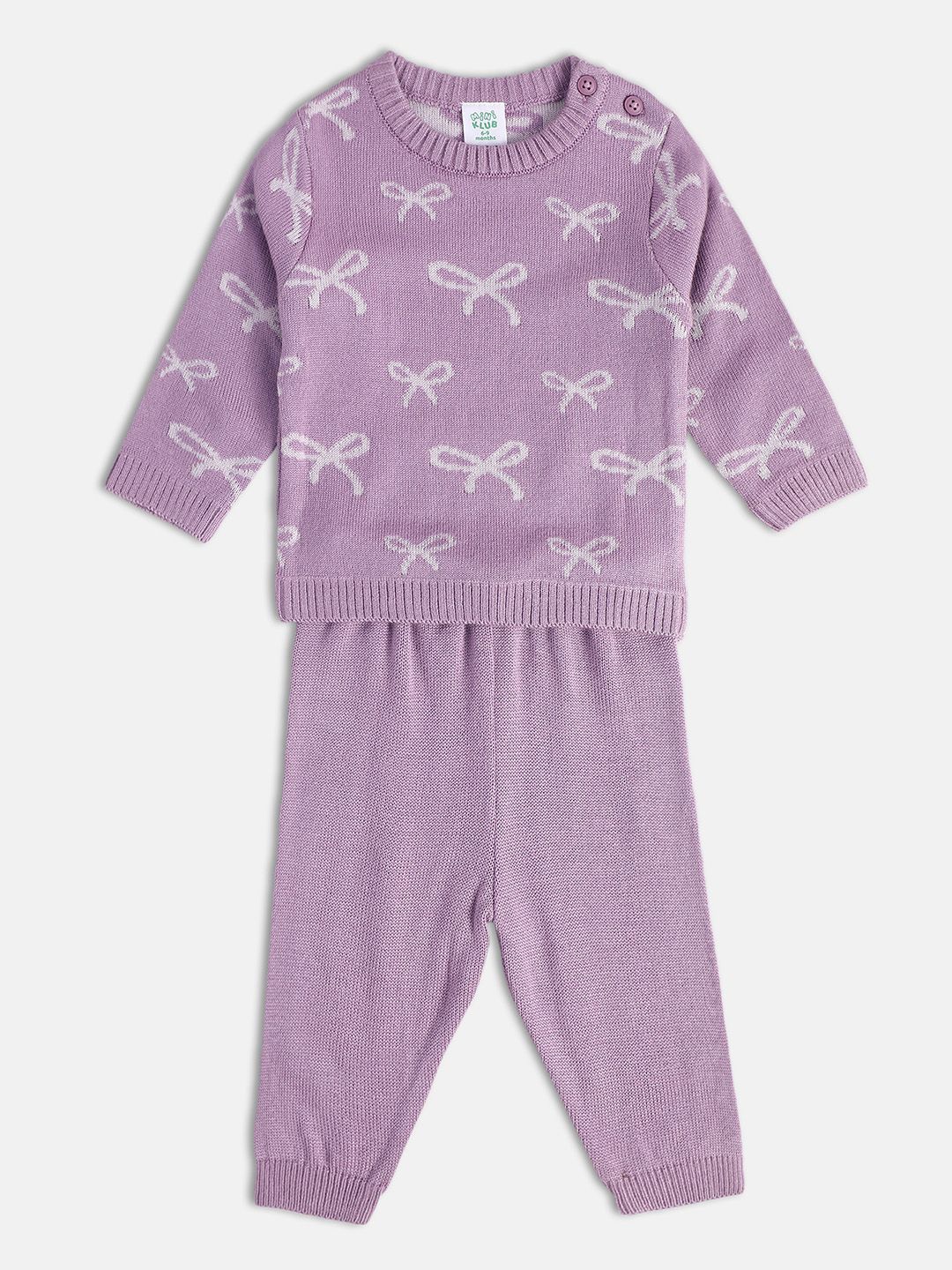 

MINI KLUB Girls Printed Round Neck Long Sleeves Sweatshirt With Jogger, Purple