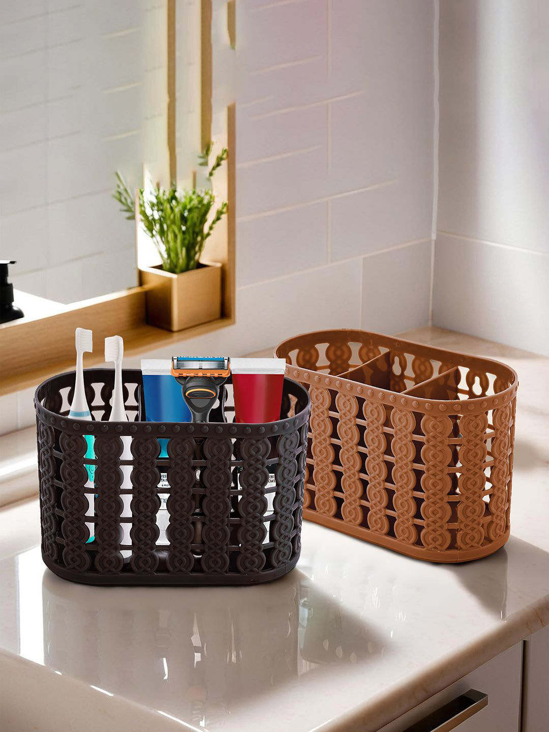 

Kuber Industries Brown & Beige 2 Pieces Hanging & Wall Mounted Organisers