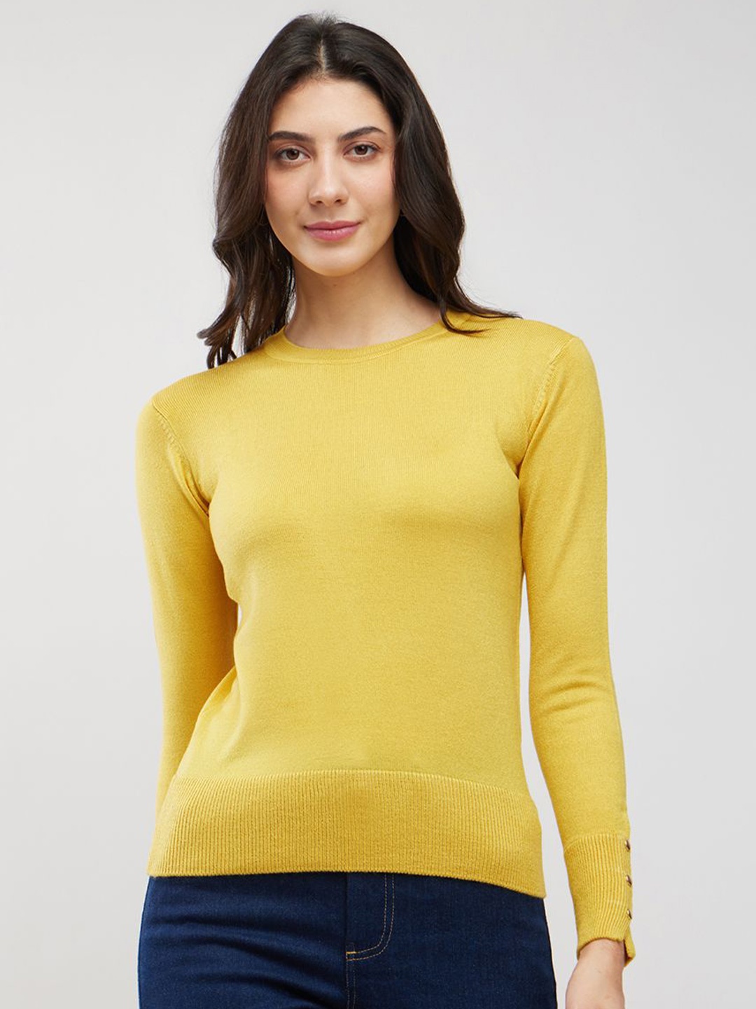 

FableStreet Women Buttoned Sleeve Pullover, Yellow