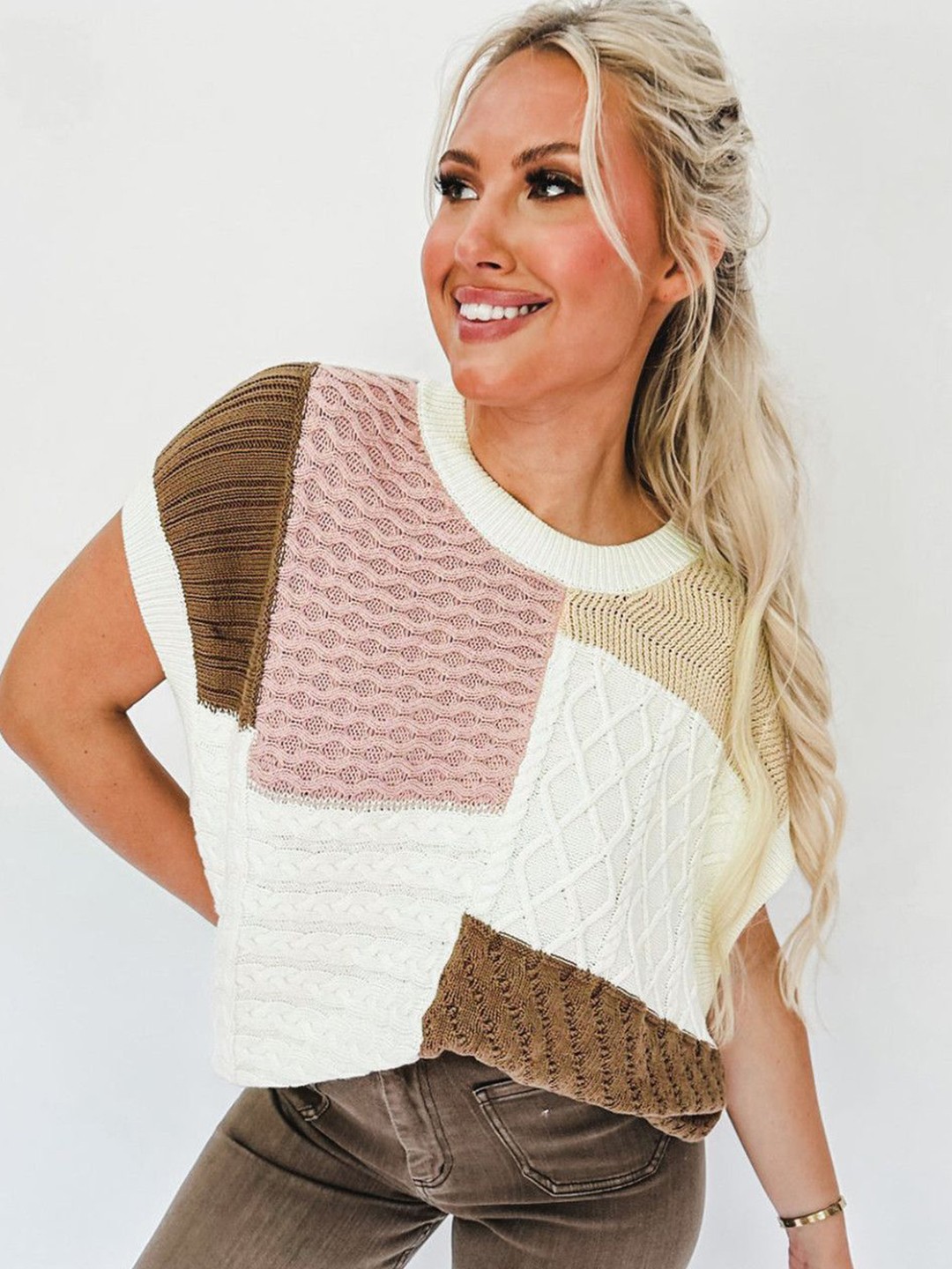 

StyleCast Women Colourblocked Self Design Sweater Vest, White
