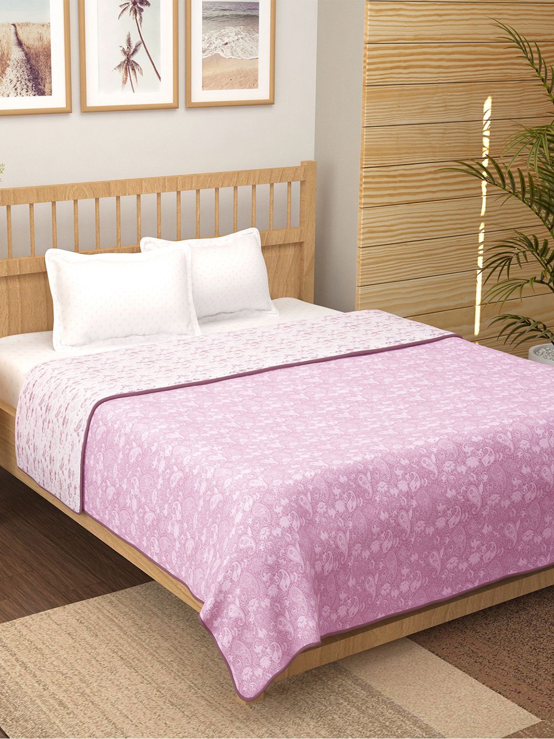 

Story@home Pink & White Floral Printed Cotton AC Room 150 GSM Reversible Double Bed Dohar
