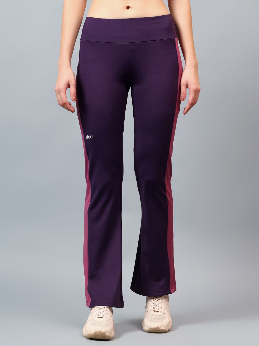 

DIDA Colourblock Quick Dry Ankle Length High Rise Slim Fit Active Sports Flared Tight, Violet