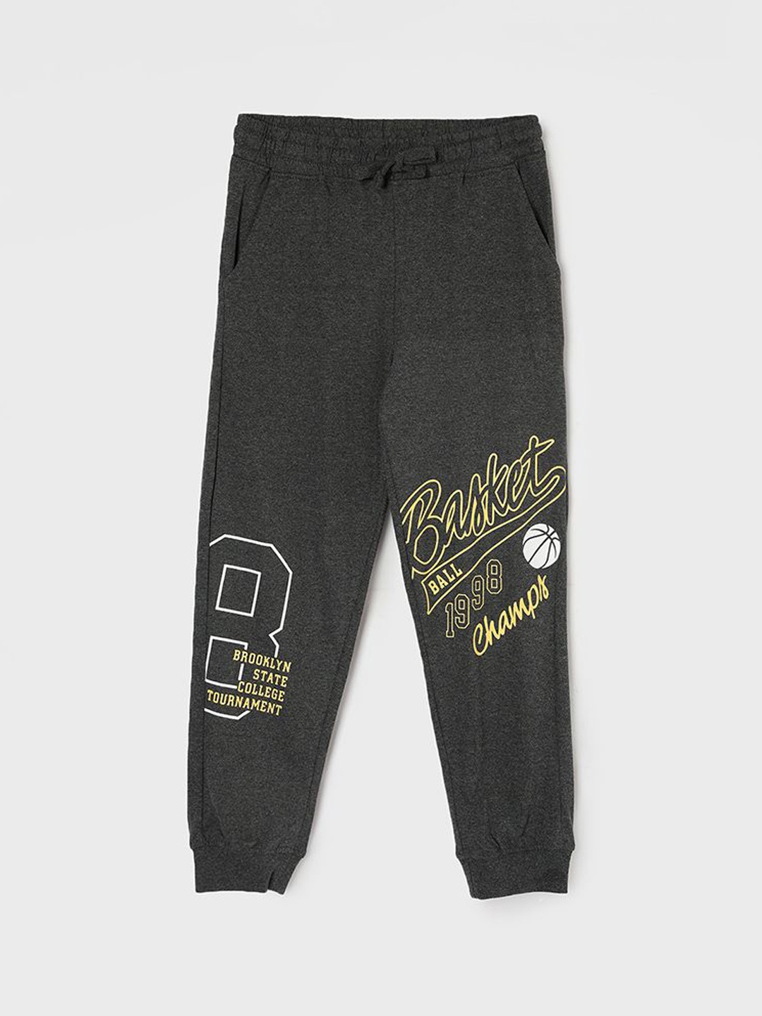 

Fame Forever by Lifestyle Boys Typography Printed Pure Cotton Joggers, Grey melange