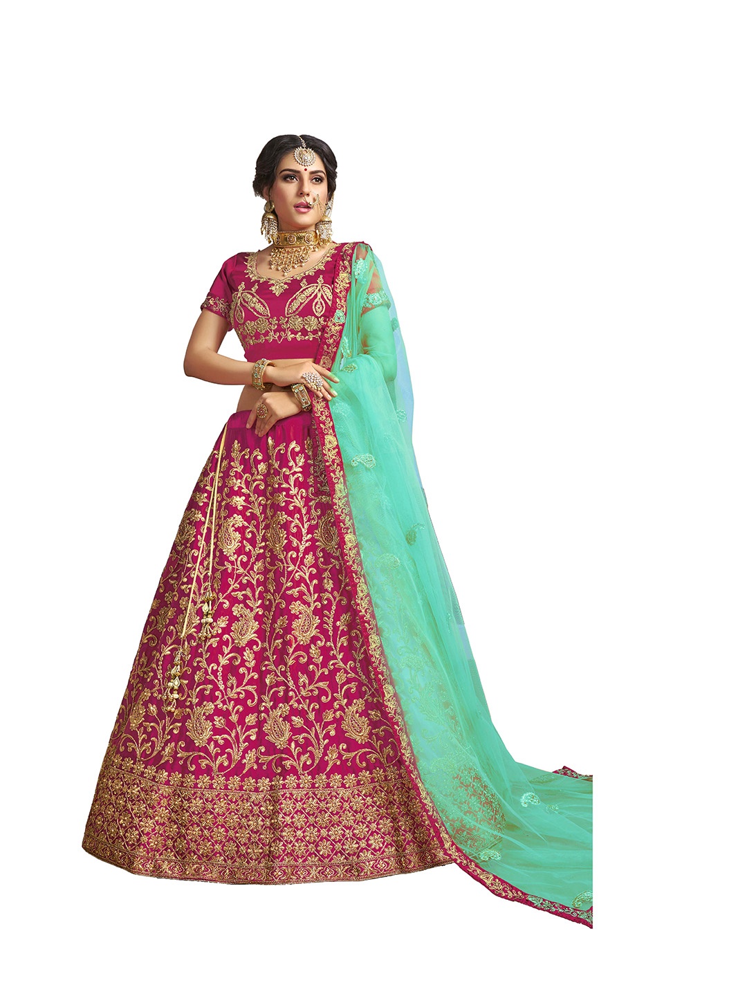 

Maroosh Embroidered Thread Work Unstitched Lehenga & Blouse With Dupatta, Pink