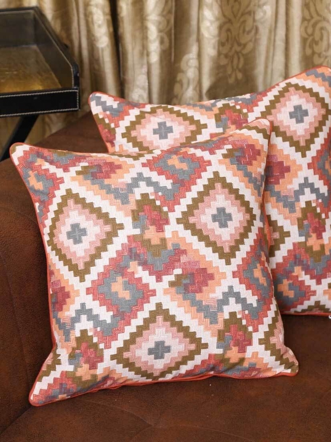 

BILBERRY Furnishing by preeti grover Beige & White Set of 2 Geometric Rectangle Cushion Covers