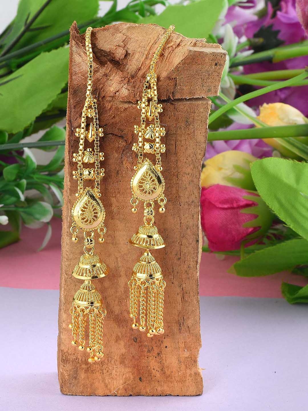 

MEMOIR Gold Plated Quartz Studded Dome Shaped Kan Chain Jhumkas