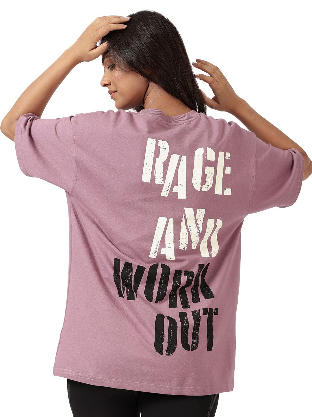 

FUAARK Women Typography Pure Cotton Oversized Abzorb Sports T-shirt, Purple