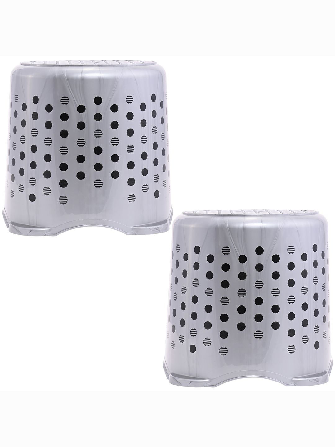 

Kuber Industries Grey & Black 2 Pieces Printed Round Stools