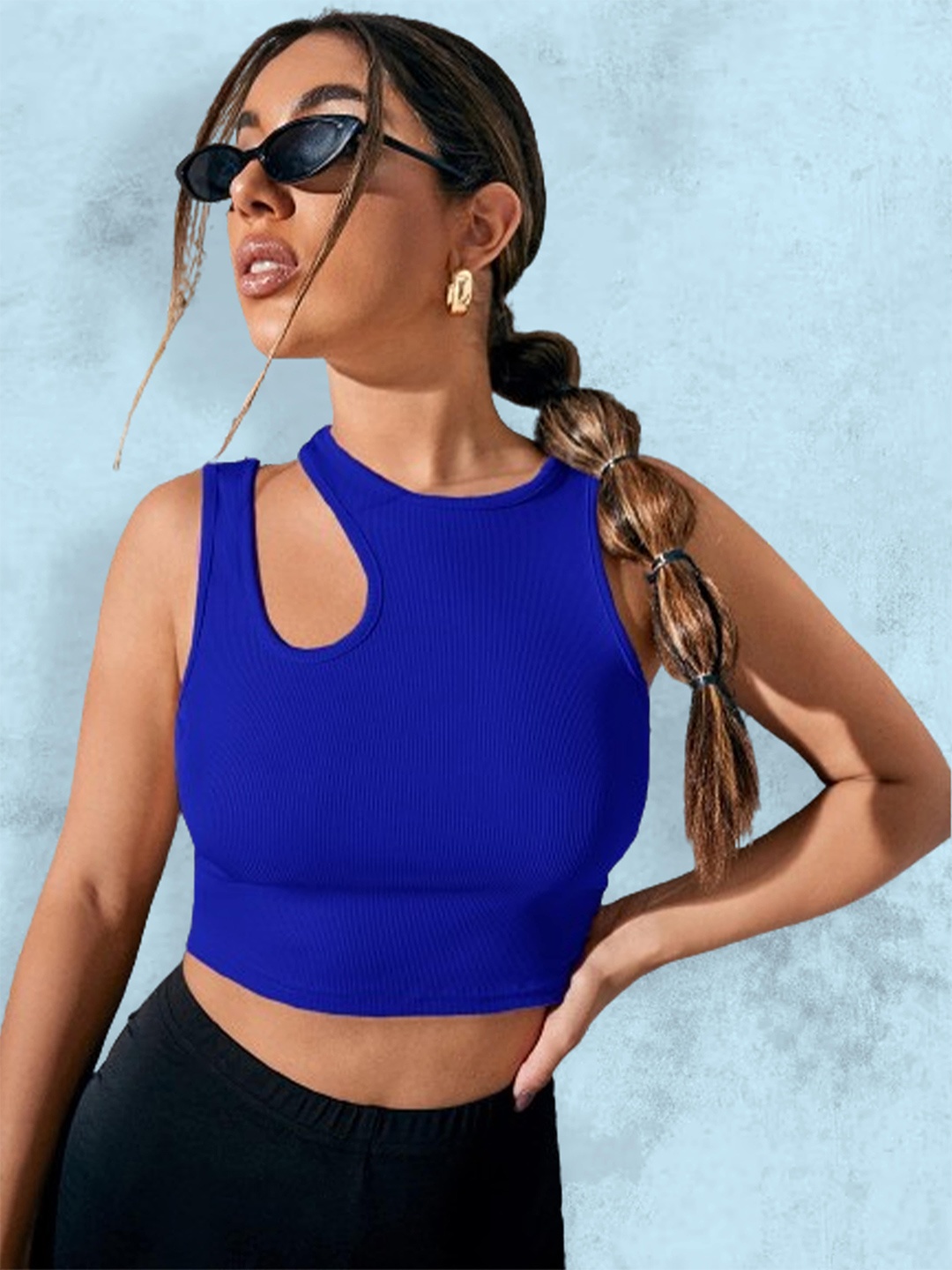 

Swaranjali Cut Out Detail Tank Crop Top, Blue